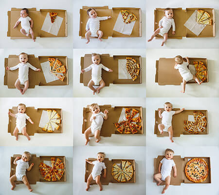 عکاسی ماهانه نوزاد, ایده عکس ماهگرد نوزاد با میوه, عکس ماهانه کودک